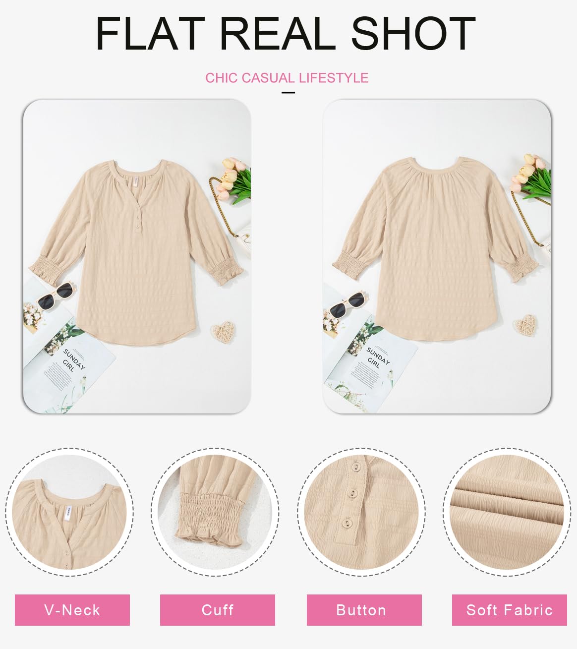 Foto 4 pulgar | Camiseta Dokotoo Lantern De Manga Corta Fruncida Para Mujer, Color Caqui - Venta Internacional.