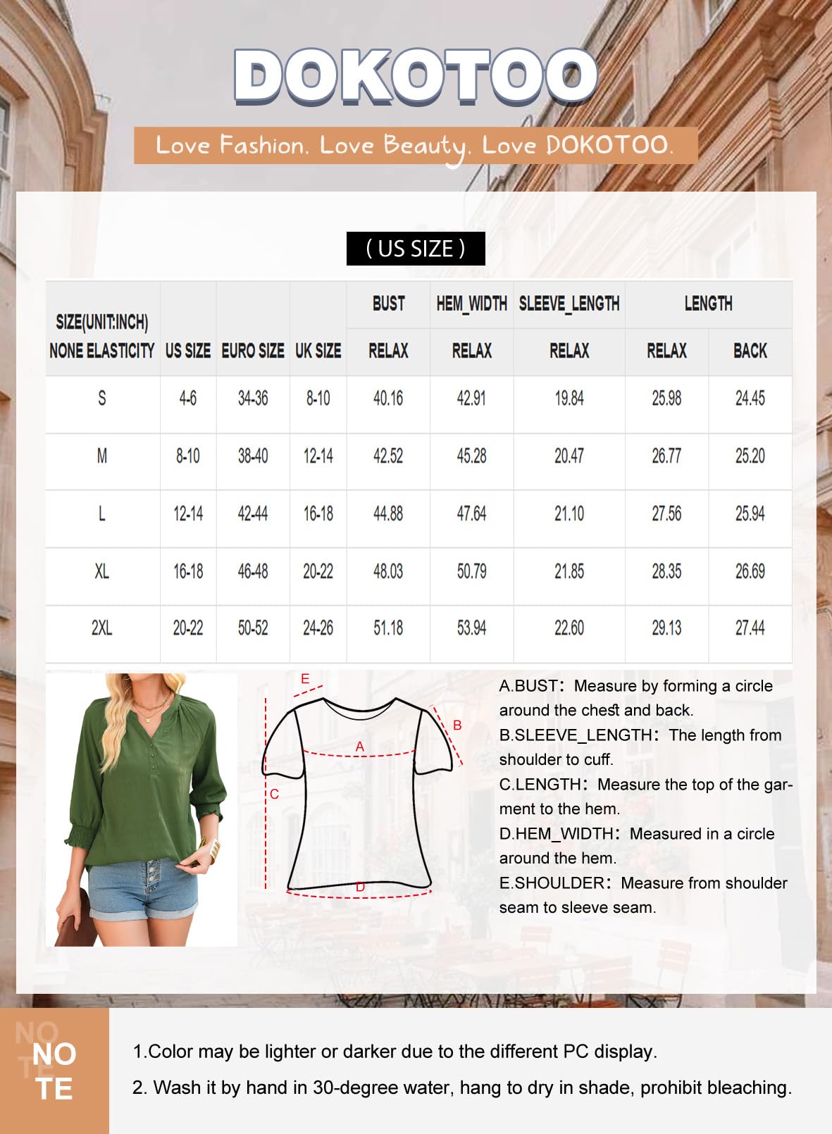 Foto 7 pulgar | Camiseta Dokotoo Lantern De Manga Corta Fruncida Para Mujer, Color Caqui - Venta Internacional.