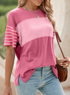 Foto 5 | Camiseta Dokotoo Para Mujer Con Bloques De Color Rosa Fresa, Talla Grande - Venta Internacional.