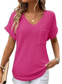 Foto 1 | Camisetas De Punto Gofrado Con Cuello En V Y Cuello En V De Tops Dokotoo Spring Para Mujer - Venta Internacional.