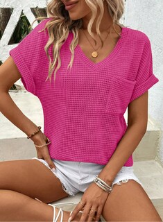 Foto 3 | Camisetas De Punto Gofrado Con Cuello En V Y Cuello En V De Tops Dokotoo Spring Para Mujer - Venta Internacional.