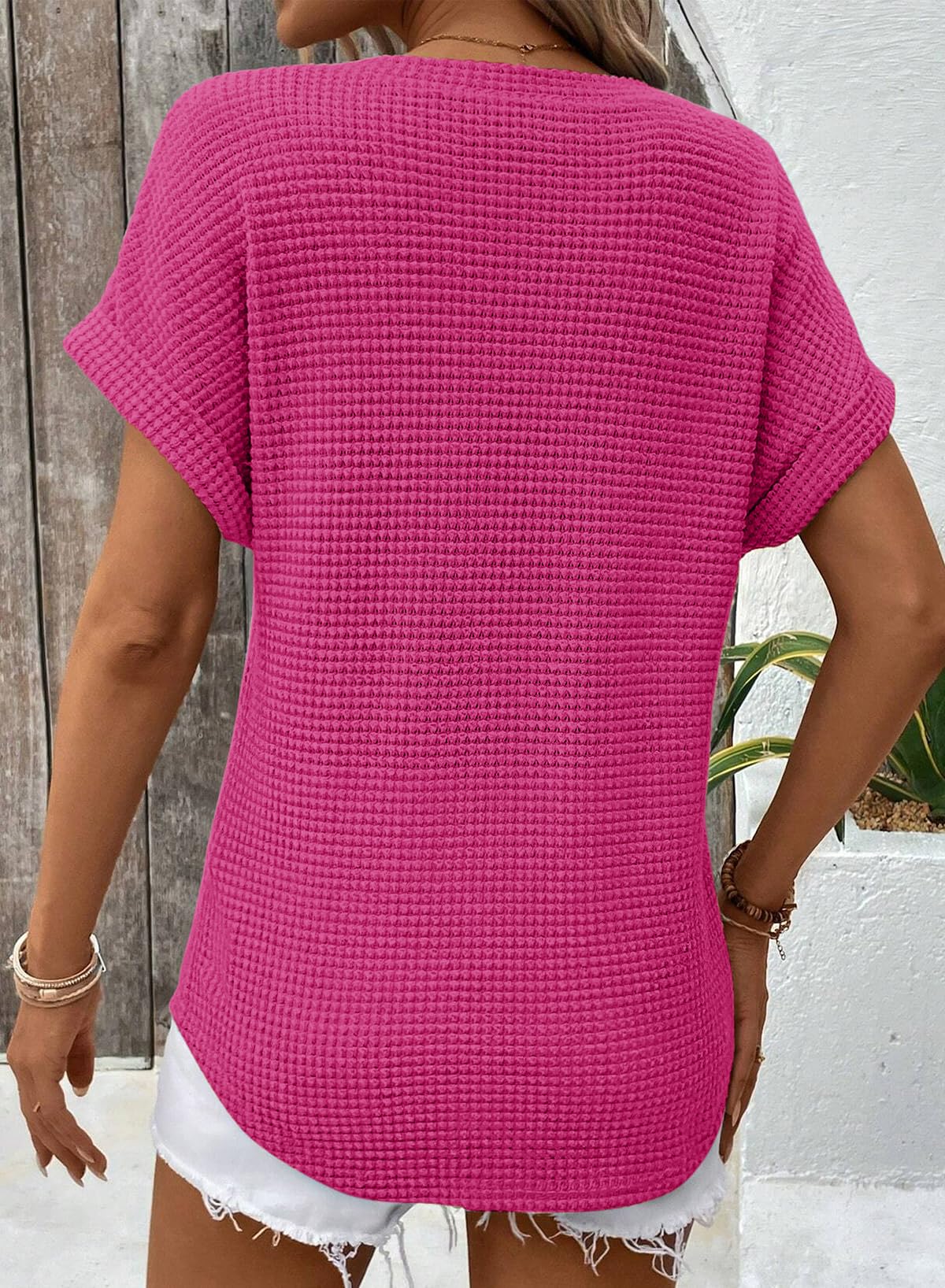 Foto 5 pulgar | Camisetas De Punto Gofrado Con Cuello En V Y Cuello En V De Tops Dokotoo Spring Para Mujer - Venta Internacional.