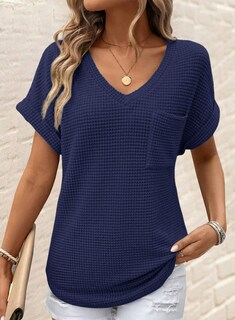 Foto 2 | Top Dokotoo, Bonito Punto Gofrado, Cuello En V, Manga Corta Para Mujer - Venta Internacional.
