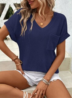 Foto 3 | Top Dokotoo, Bonito Punto Gofrado, Cuello En V, Manga Corta Para Mujer - Venta Internacional.