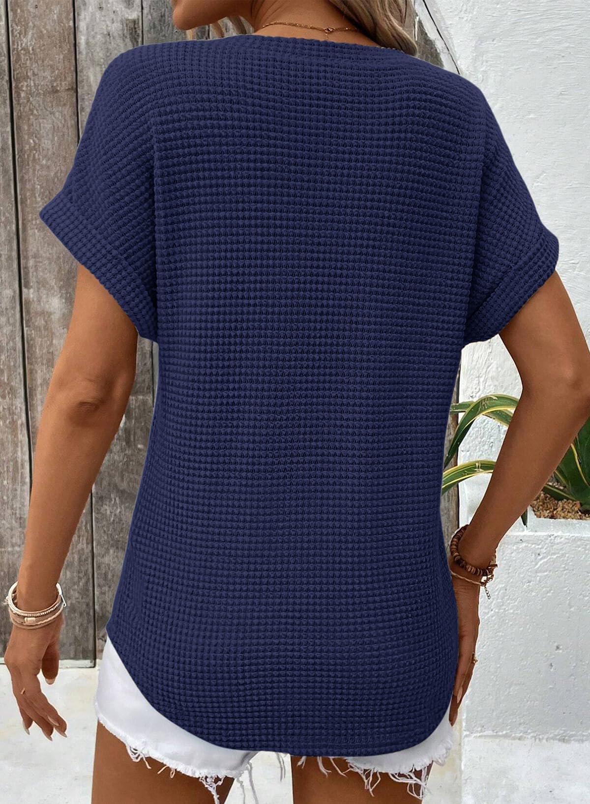 Foto 4 | Top Dokotoo, Bonito Punto Gofrado, Cuello En V, Manga Corta Para Mujer - Venta Internacional.