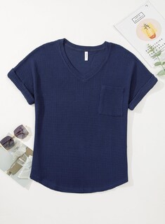 Foto 5 | Top Dokotoo, Bonito Punto Gofrado, Cuello En V, Manga Corta Para Mujer - Venta Internacional.