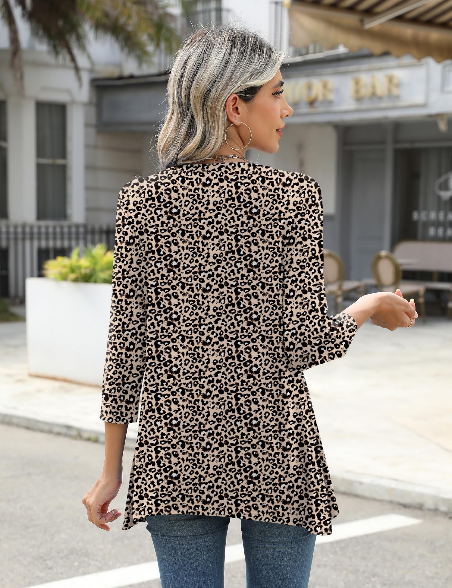 Foto 6 pulgar | Camiseta Tipo Túnica Lomon Para Mujer, Manga 3/4, Con Estampado De Leopardo, Para Leggings - Venta Internacional.