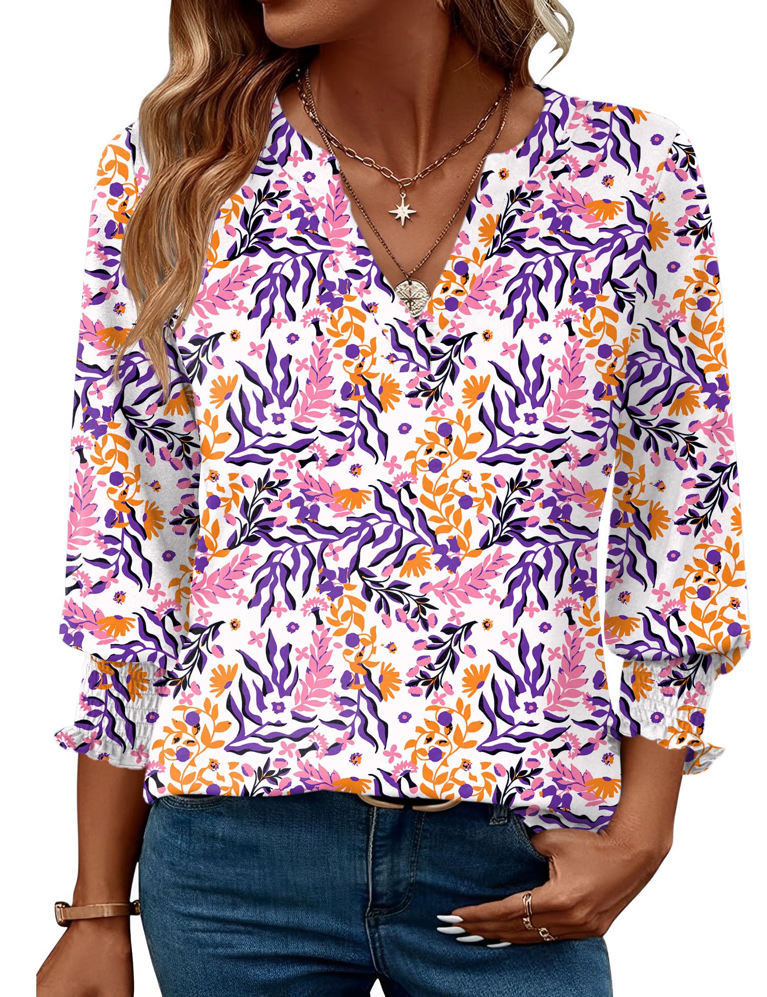 Foto 2 pulgar | Blusa Lomon Casual Para Mujer, Elegante Cuello En V Y Manga 3/4 - Venta Internacional.