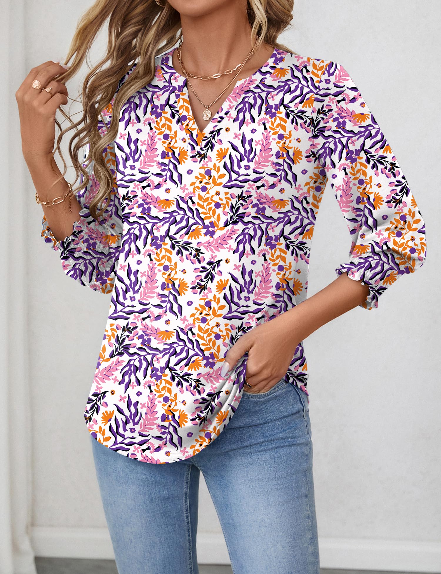 Foto 3 pulgar | Blusa Lomon Casual Para Mujer, Elegante Cuello En V Y Manga 3/4 - Venta Internacional.
