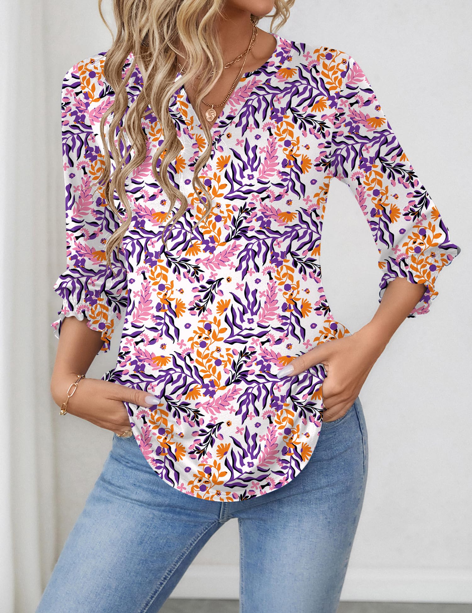 Foto 4 pulgar | Blusa Lomon Casual Para Mujer, Elegante Cuello En V Y Manga 3/4 - Venta Internacional.