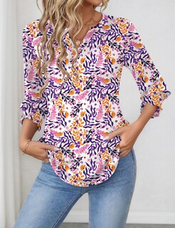 Foto 3 | Blusa Lomon Casual Para Mujer, Elegante Cuello En V Y Manga 3/4 - Venta Internacional.