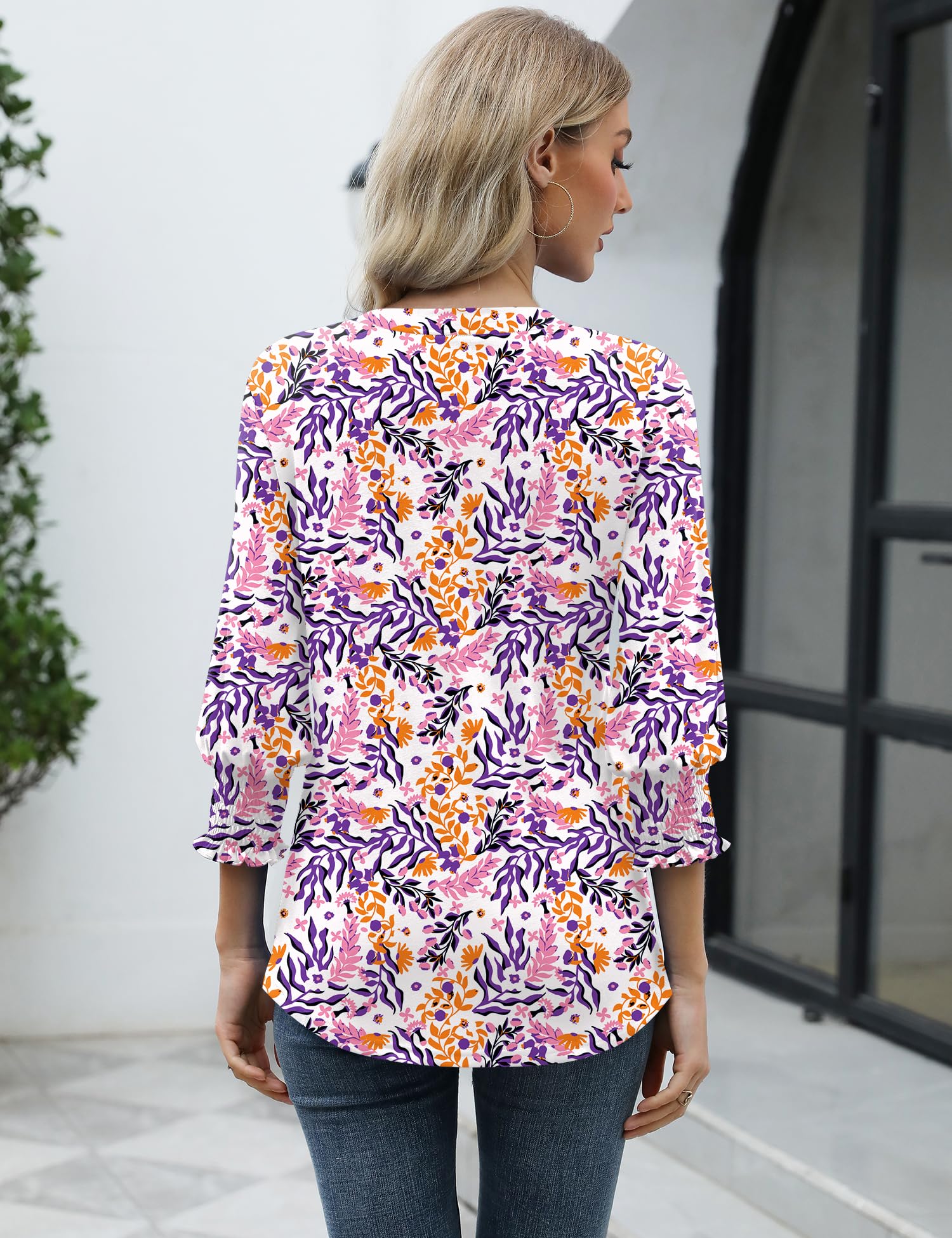 Foto 5 pulgar | Blusa Lomon Casual Para Mujer, Elegante Cuello En V Y Manga 3/4 - Venta Internacional.