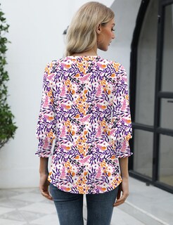Foto 4 | Blusa Lomon Casual Para Mujer, Elegante Cuello En V Y Manga 3/4 - Venta Internacional.