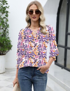 Foto 5 | Blusa Lomon Casual Para Mujer, Elegante Cuello En V Y Manga 3/4 - Venta Internacional.