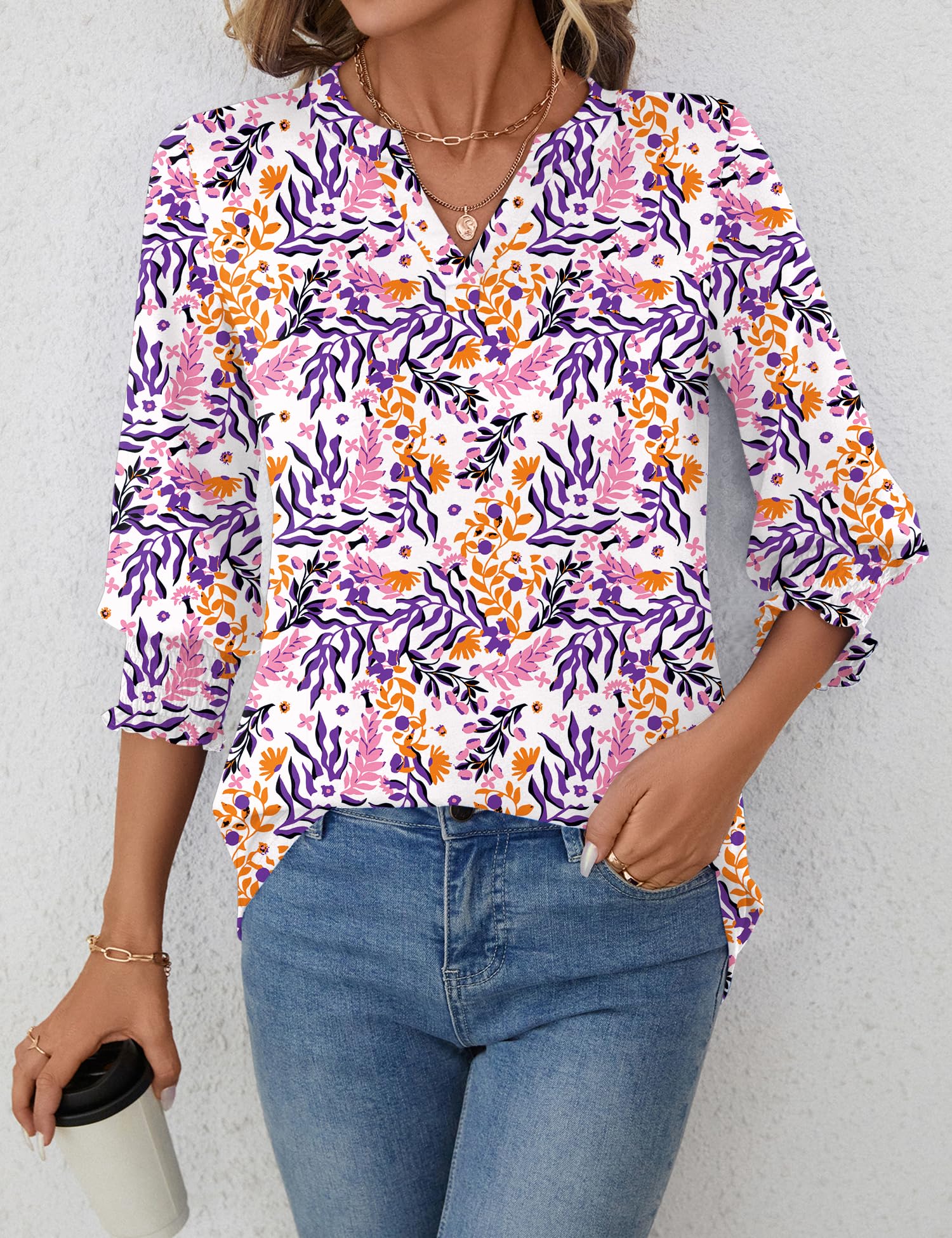 Foto 7 pulgar | Blusa Lomon Casual Para Mujer, Elegante Cuello En V Y Manga 3/4 - Venta Internacional.