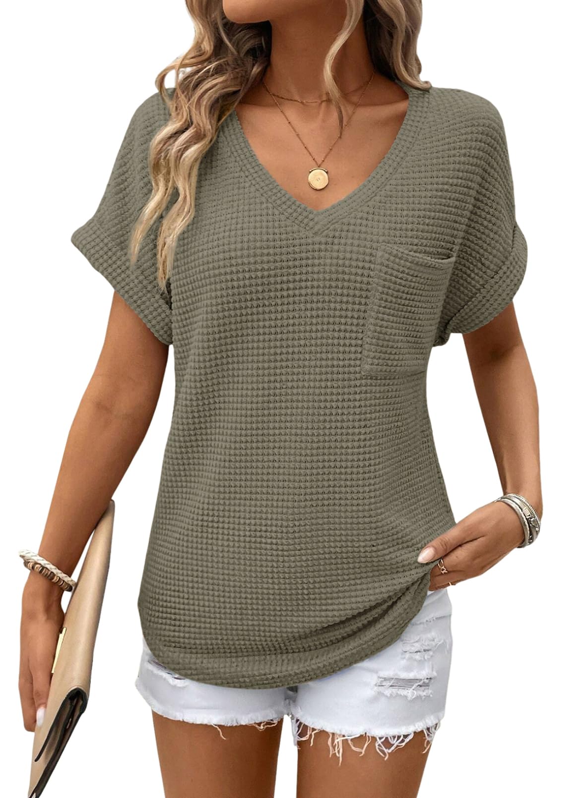 Foto 1 | Top Dokotoo, Bonito Punto Gofrado De Verano, Cuello En V, Para Mujer 2025 - Venta Internacional.