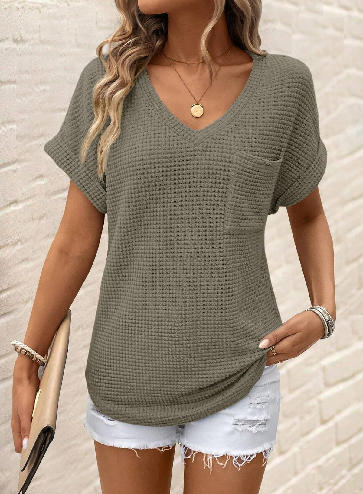 Foto 2 | Top Dokotoo, Bonito Punto Gofrado De Verano, Cuello En V, Para Mujer 2025 - Venta Internacional.