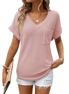 Foto 1 | Top Dokotoo, Bonito Punto Gofrado De Verano, Cuello En V, Manga Corta, Para Mujer - Venta Internacional.