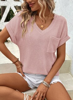 Foto 3 | Top Dokotoo, Bonito Punto Gofrado De Verano, Cuello En V, Manga Corta, Para Mujer - Venta Internacional.