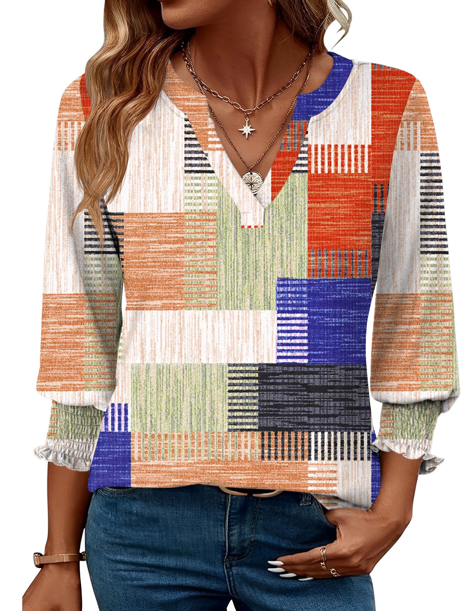Foto 2 pulgar | Camiseta Lomon Blusa Casual Con Cuello En V Y Manga 3/4 Para Mujer - Venta Internacional.