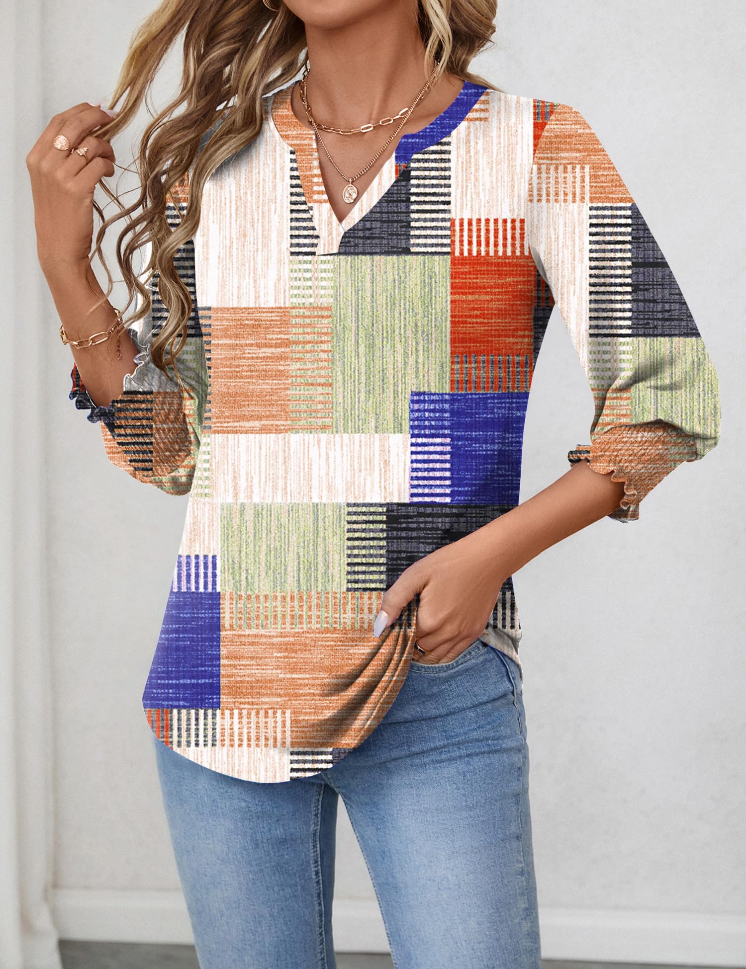 Foto 3 pulgar | Camiseta Lomon Blusa Casual Con Cuello En V Y Manga 3/4 Para Mujer - Venta Internacional.