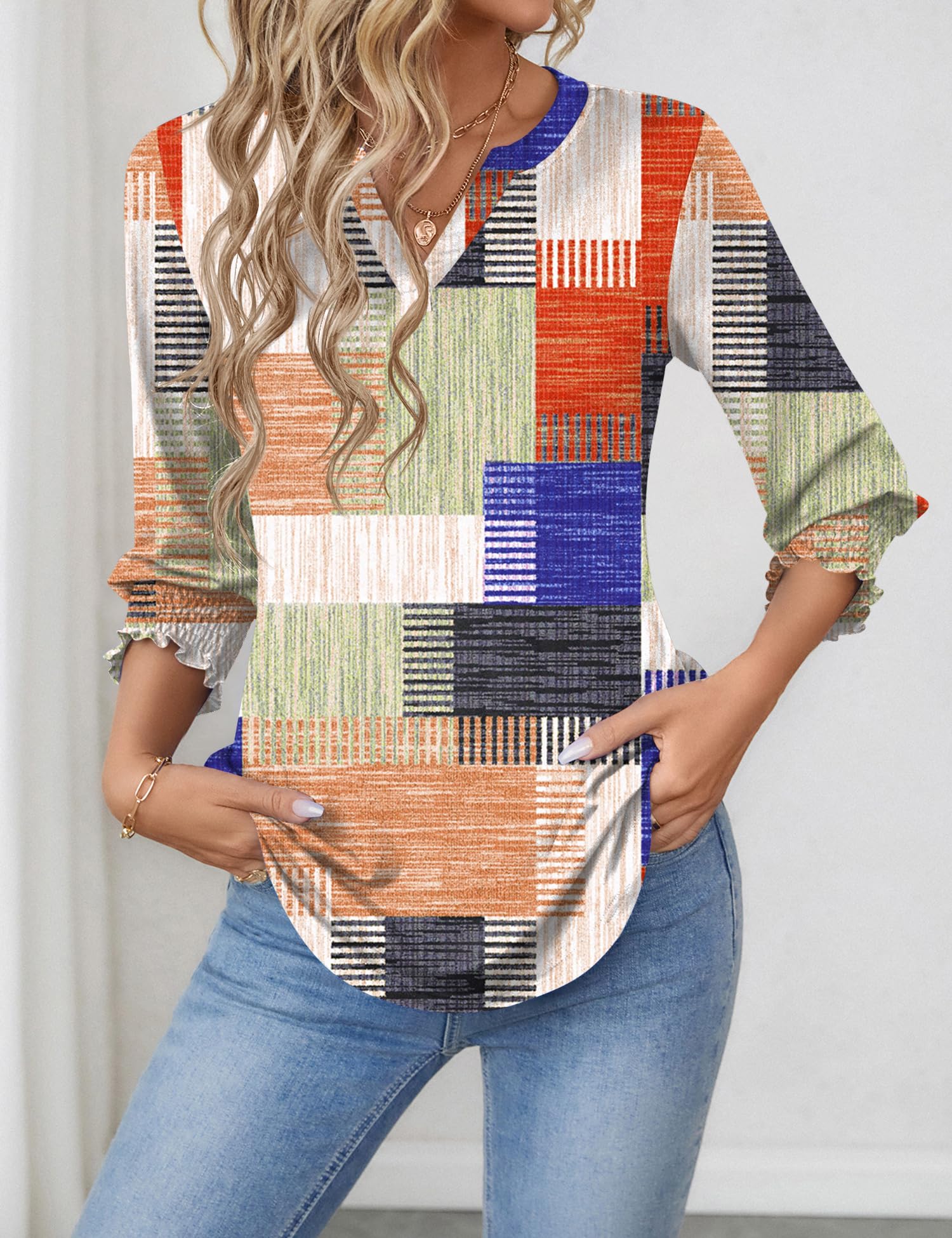 Foto 4 pulgar | Camiseta Lomon Blusa Casual Con Cuello En V Y Manga 3/4 Para Mujer - Venta Internacional.