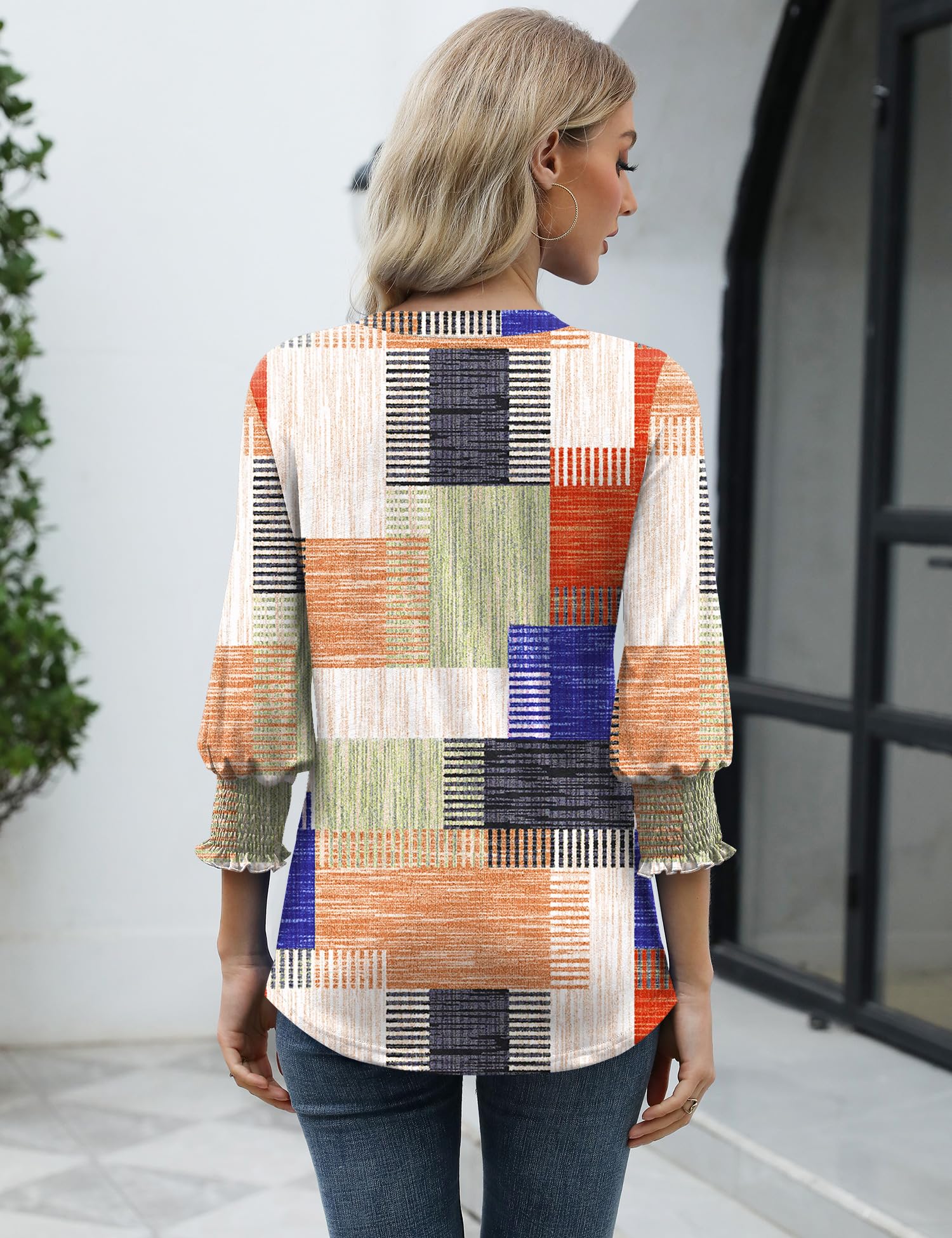 Foto 5 pulgar | Camiseta Lomon Blusa Casual Con Cuello En V Y Manga 3/4 Para Mujer - Venta Internacional.