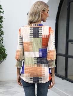 Foto 4 | Camiseta Lomon Blusa Casual Con Cuello En V Y Manga 3/4 Para Mujer - Venta Internacional.