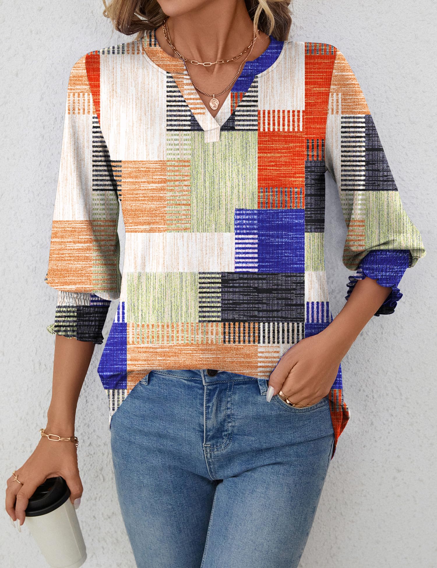 Foto 7 pulgar | Camiseta Lomon Blusa Casual Con Cuello En V Y Manga 3/4 Para Mujer - Venta Internacional.