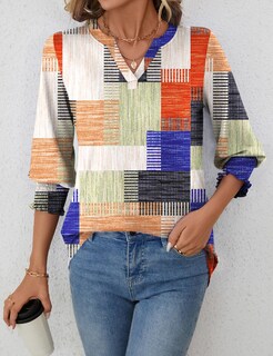 Foto 6 | Camiseta Lomon Blusa Casual Con Cuello En V Y Manga 3/4 Para Mujer - Venta Internacional.