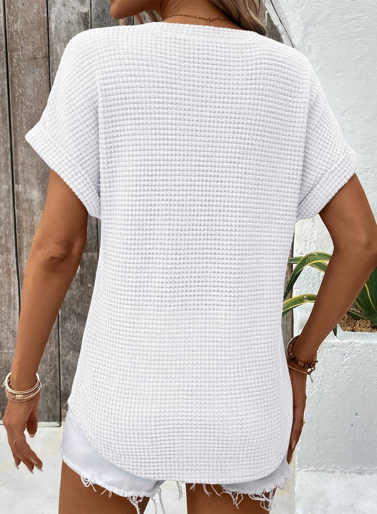 Foto 4 | Top Dokotoo Cute Summer Para Mujer Con Cuello En V Y Manga Corta, Color Blanco - Venta Internacional.