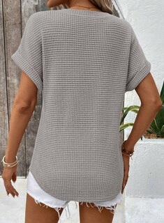 Foto 4 | Tops Dokotoo De Punto Gofrado Con Cuello En V Y Manga Corta Para Mujer, Color Gris - Venta Internacional.