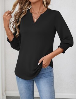 Foto 2 | Top Lomon Para Mujer, Manga 3/4, Cuello En V, Holgado, Negro - Venta Internacional.
