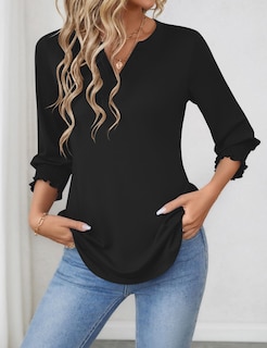 Foto 3 | Top Lomon Para Mujer, Manga 3/4, Cuello En V, Holgado, Negro - Venta Internacional.