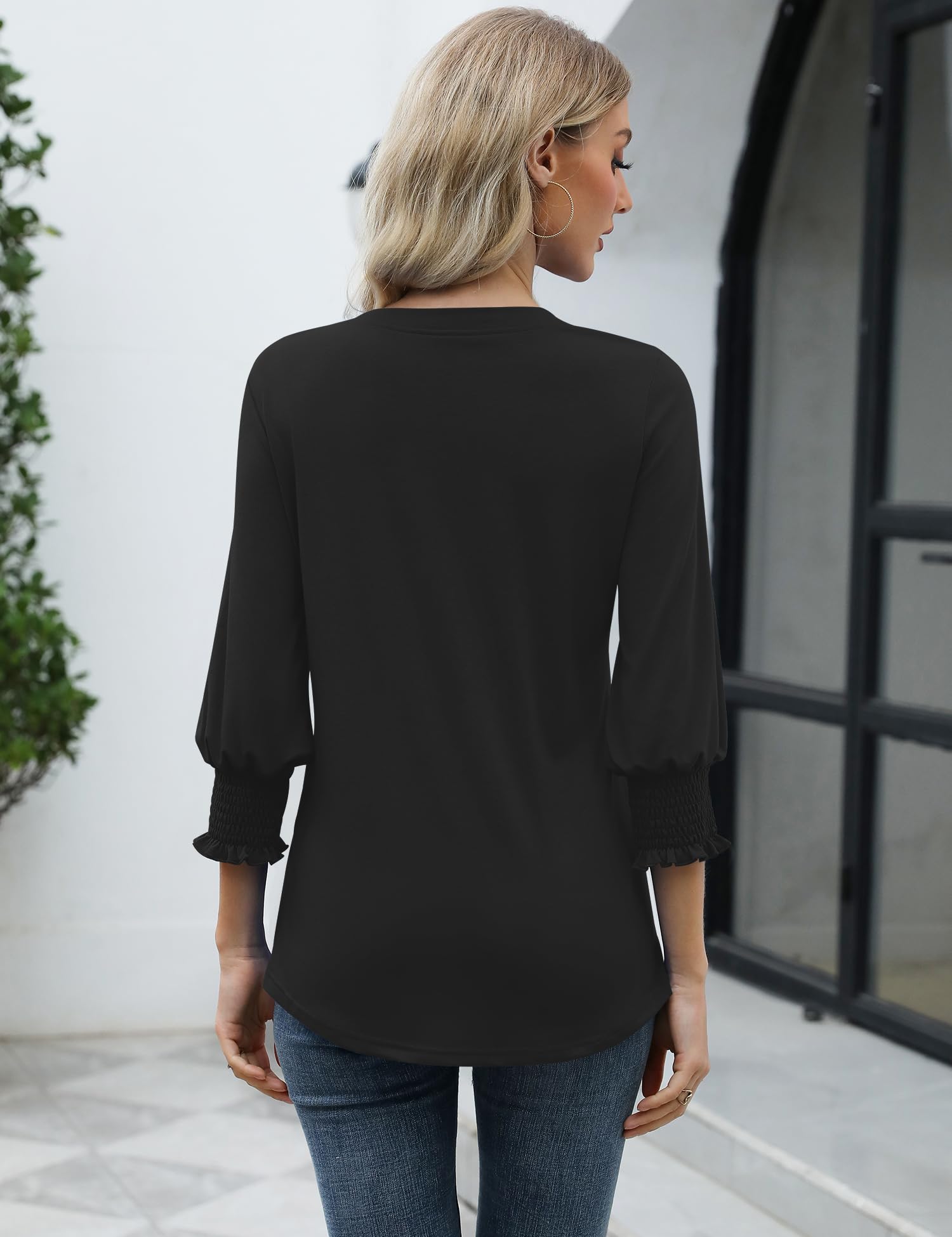 Foto 5 pulgar | Top Lomon Para Mujer, Manga 3/4, Cuello En V, Holgado, Negro - Venta Internacional.