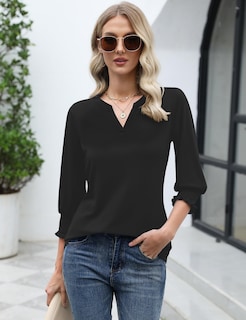 Foto 5 | Top Lomon Para Mujer, Manga 3/4, Cuello En V, Holgado, Negro - Venta Internacional.