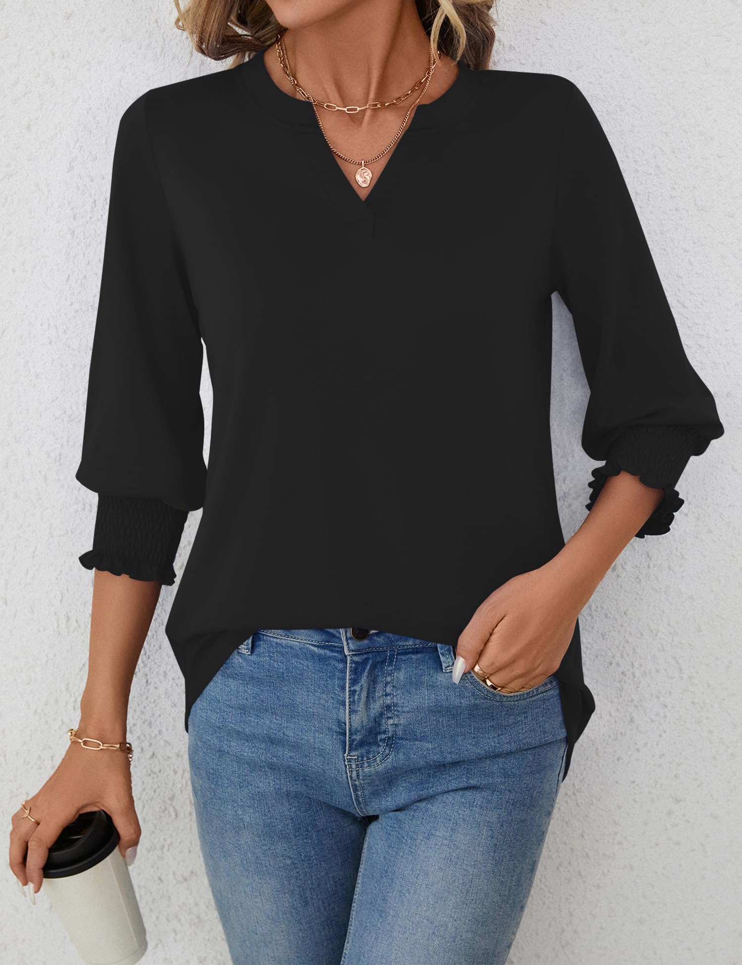 Foto 6 | Top Lomon Para Mujer, Manga 3/4, Cuello En V, Holgado, Negro - Venta Internacional.