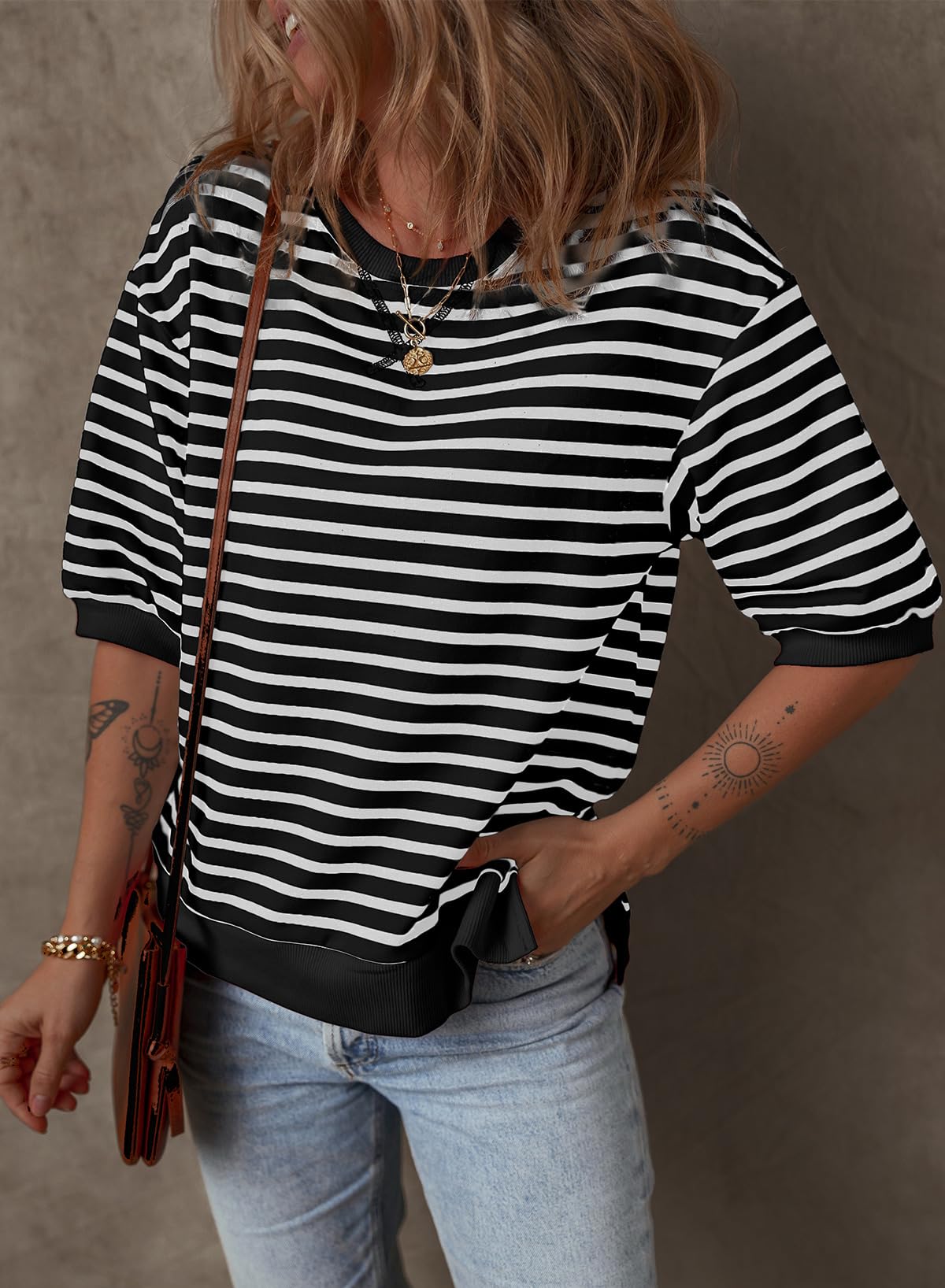 Foto 3 pulgar | Blusas De Verano Dokotoo Para Mujer Con Mangas De Farol A Rayas - Venta Internacional.
