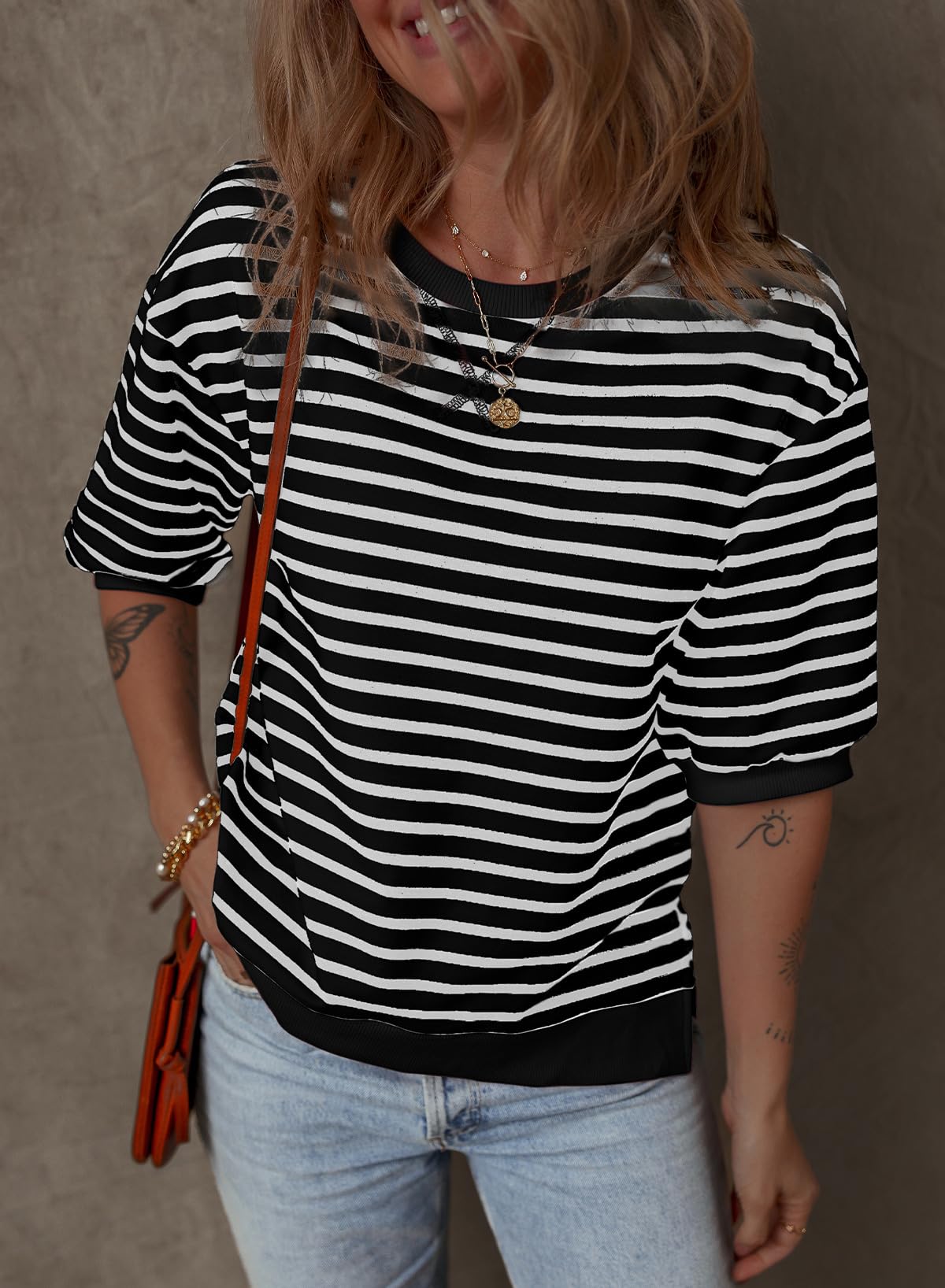 Foto 3 | Blusas De Verano Dokotoo Para Mujer Con Mangas De Farol A Rayas - Venta Internacional.