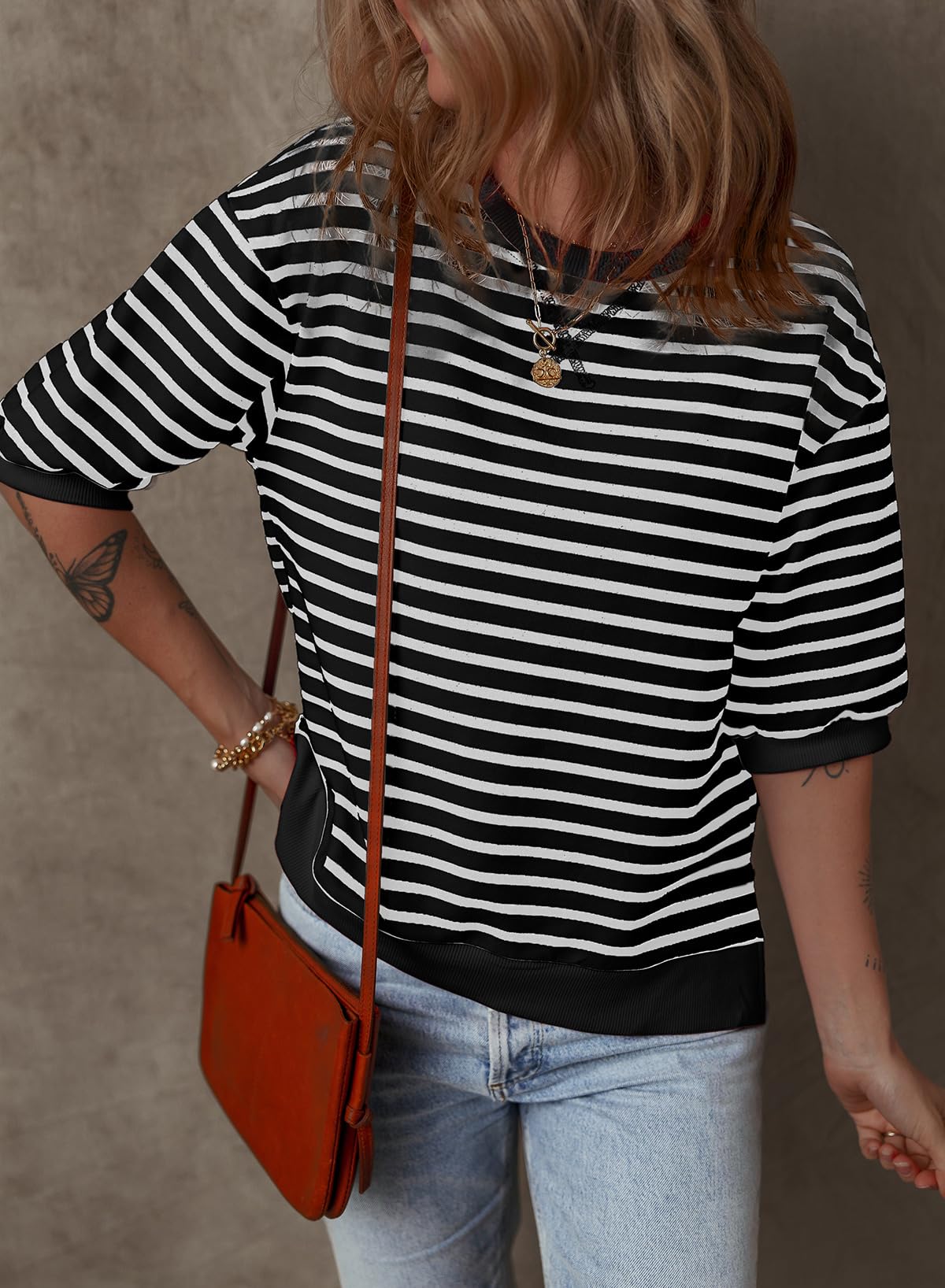 Foto 6 pulgar | Blusas De Verano Dokotoo Para Mujer Con Mangas De Farol A Rayas - Venta Internacional.