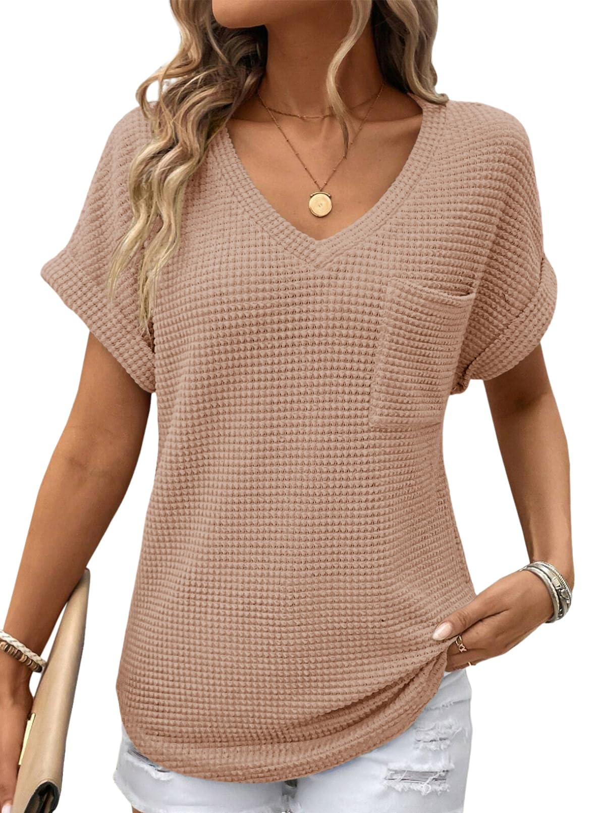 Foto 2 pulgar | Tops Dokotoo Para Mujer Con Cuello En V, Punto Gofrado, Moda, Verano 2025 - Venta Internacional.