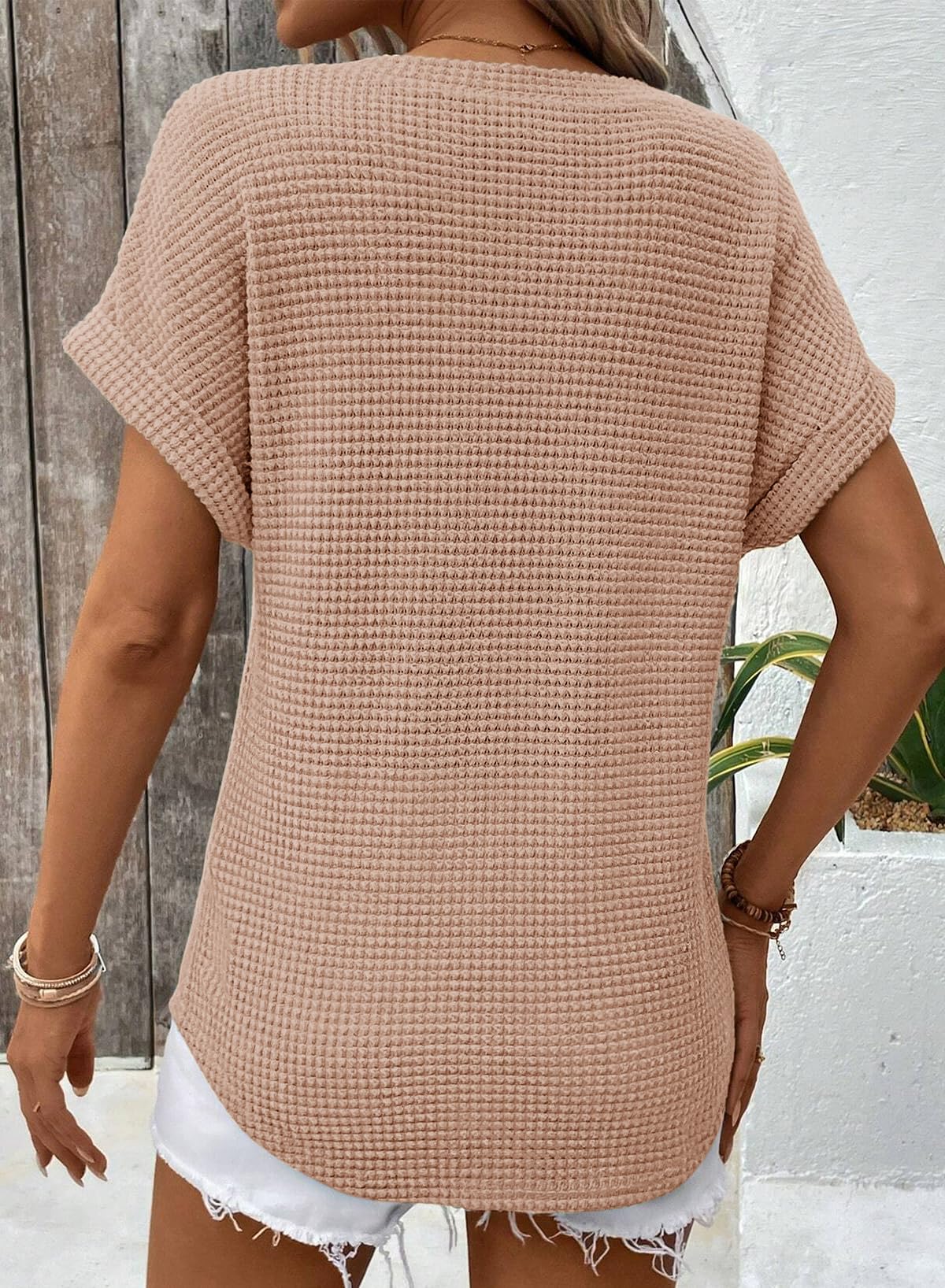 Foto 5 pulgar | Tops Dokotoo Para Mujer Con Cuello En V, Punto Gofrado, Moda, Verano 2025 - Venta Internacional.