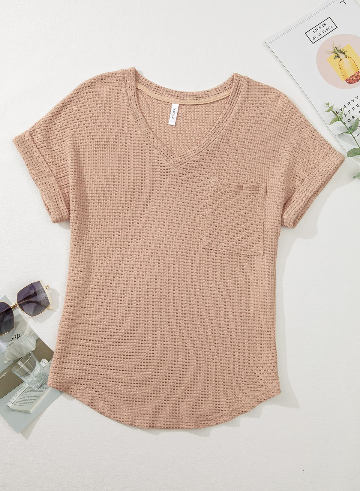 Foto 6 pulgar | Tops Dokotoo Para Mujer Con Cuello En V, Punto Gofrado, Moda, Verano 2025 - Venta Internacional.