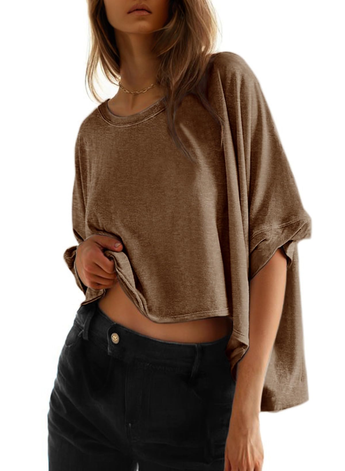 Camiseta Dokotoo Summer Para Mujer, Talla Grande, Marrón, Moda 2024 - Venta Internacional.