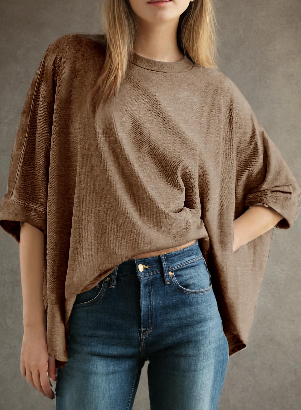 Foto 2 | Camiseta Dokotoo Summer Para Mujer, Talla Grande, Marrón, Moda 2024 - Venta Internacional.