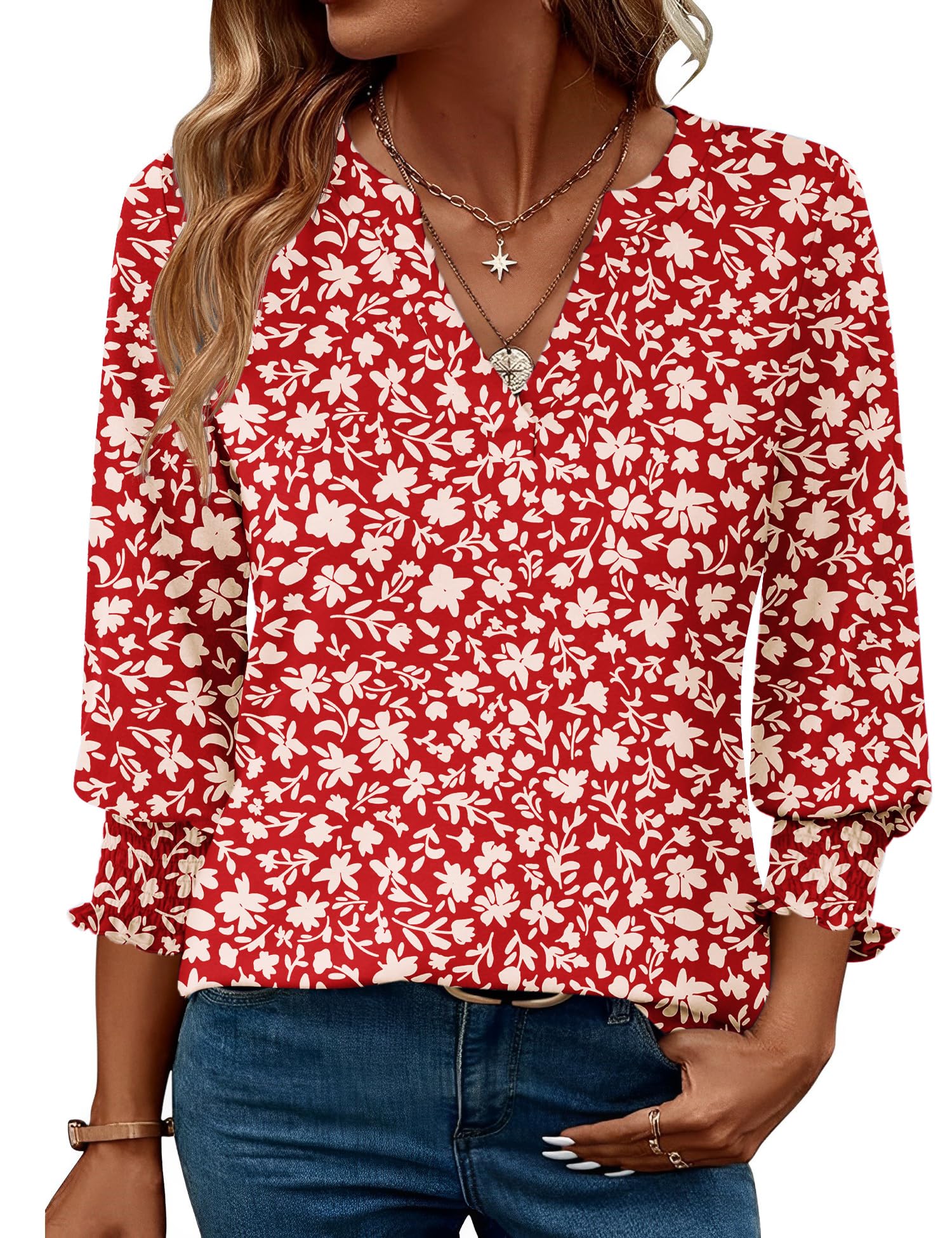 Foto 2 pulgar | Top Lomon Para Mujer, Casual, Manga 3/4, Cuello En V, Con Volantes - Venta Internacional.