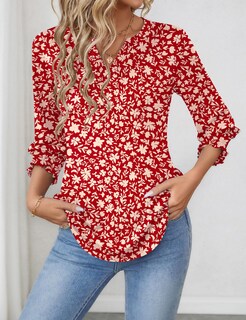 Foto 3 | Top Lomon Para Mujer, Casual, Manga 3/4, Cuello En V, Con Volantes - Venta Internacional.