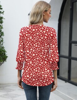 Foto 4 | Top Lomon Para Mujer, Casual, Manga 3/4, Cuello En V, Con Volantes - Venta Internacional.