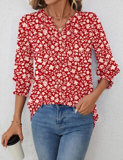 Foto 6 | Top Lomon Para Mujer, Casual, Manga 3/4, Cuello En V, Con Volantes - Venta Internacional.