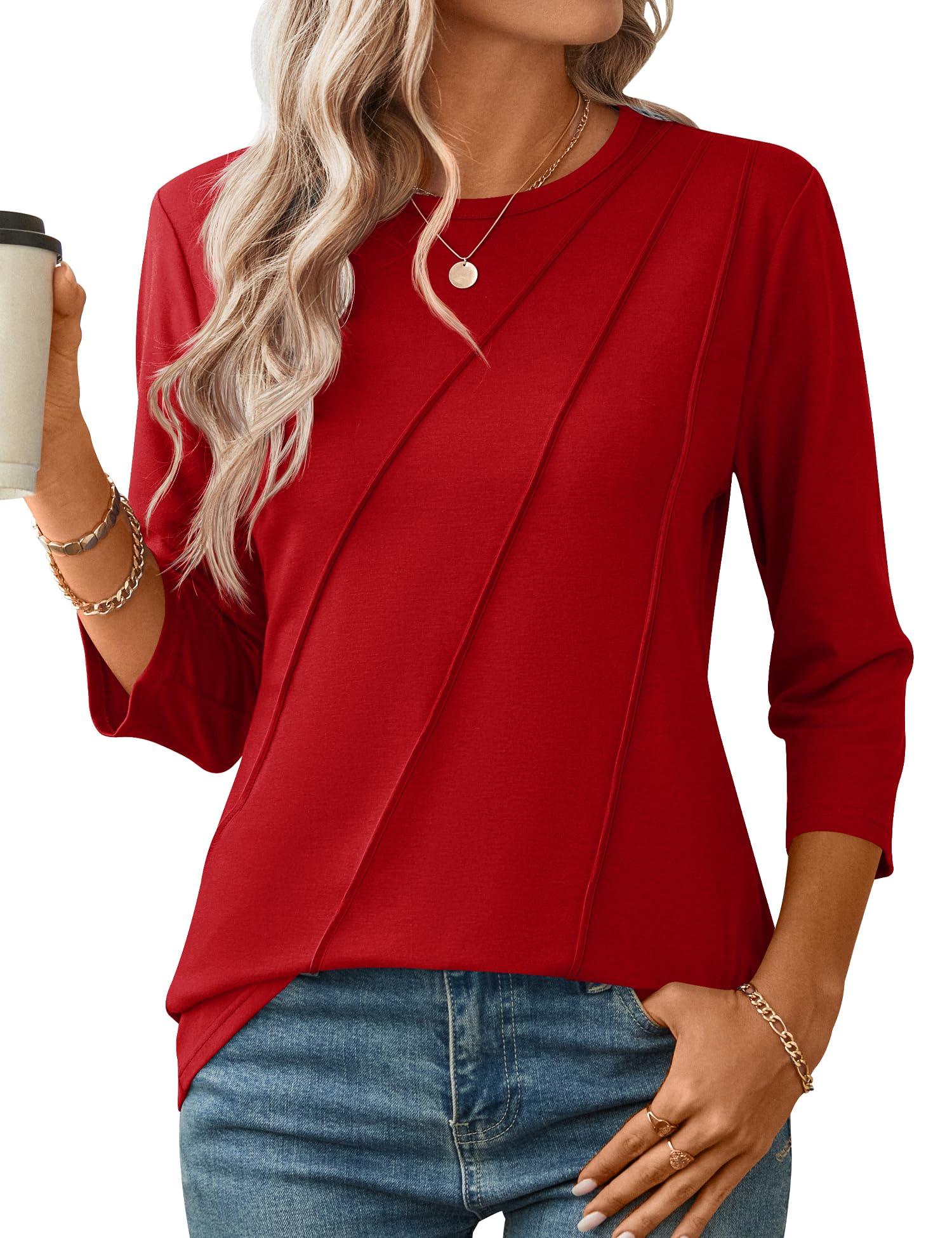 Foto 3 pulgar | Blusa Lomon De Manga 3/4 Roja De Poliéster/rayón/spandex Para Mujer - Venta Internacional.
